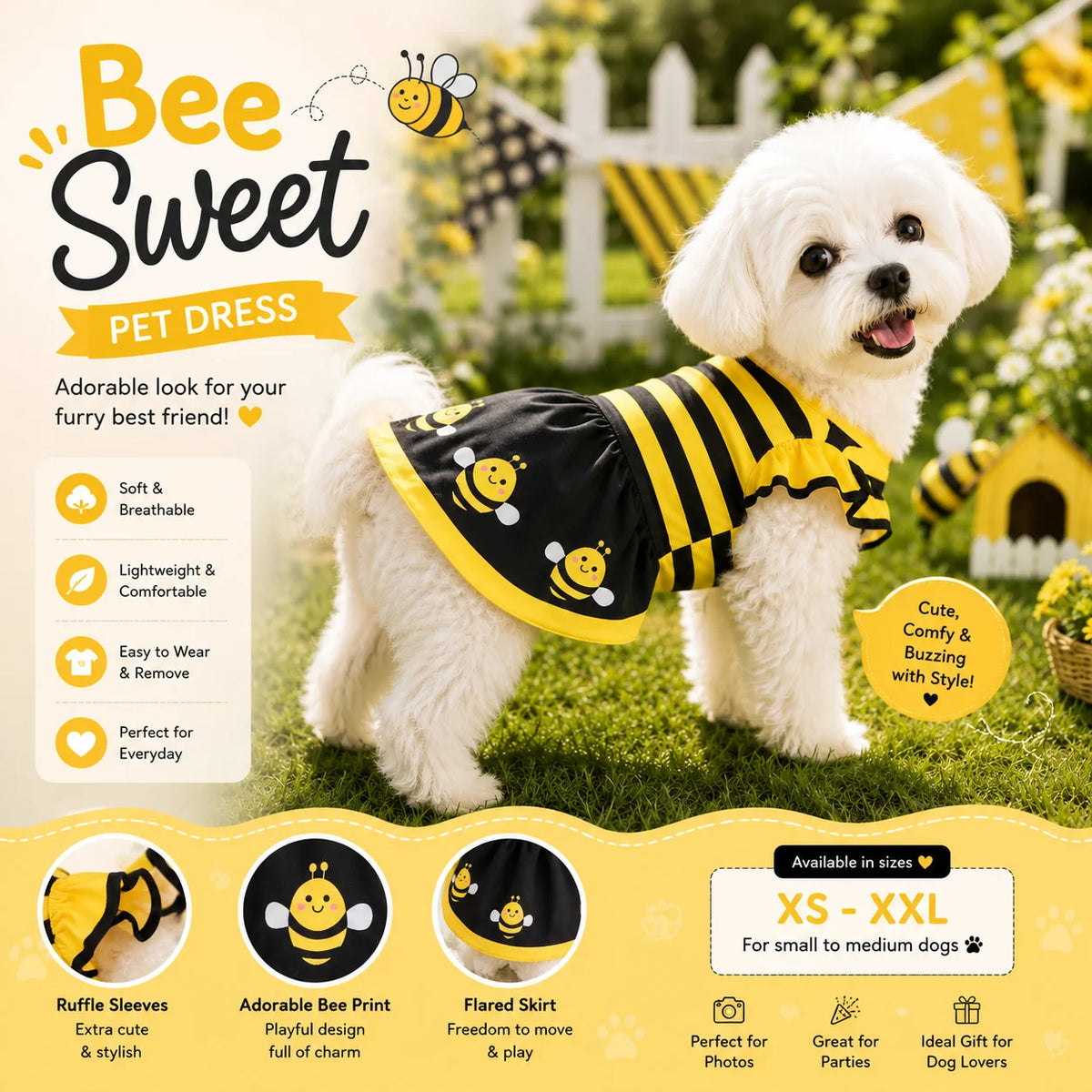 Bee Sweet Ruffle Pet Dress
