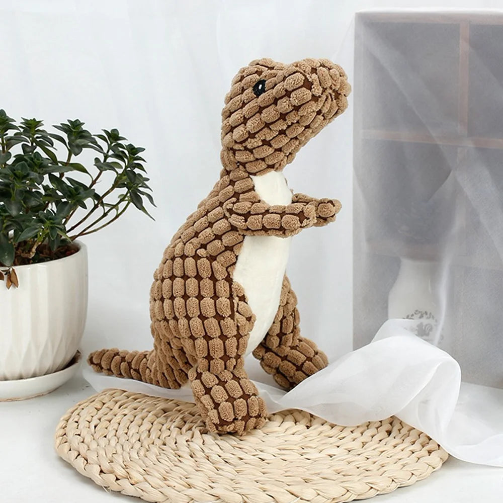 Plush Dinosaur in use with a pet